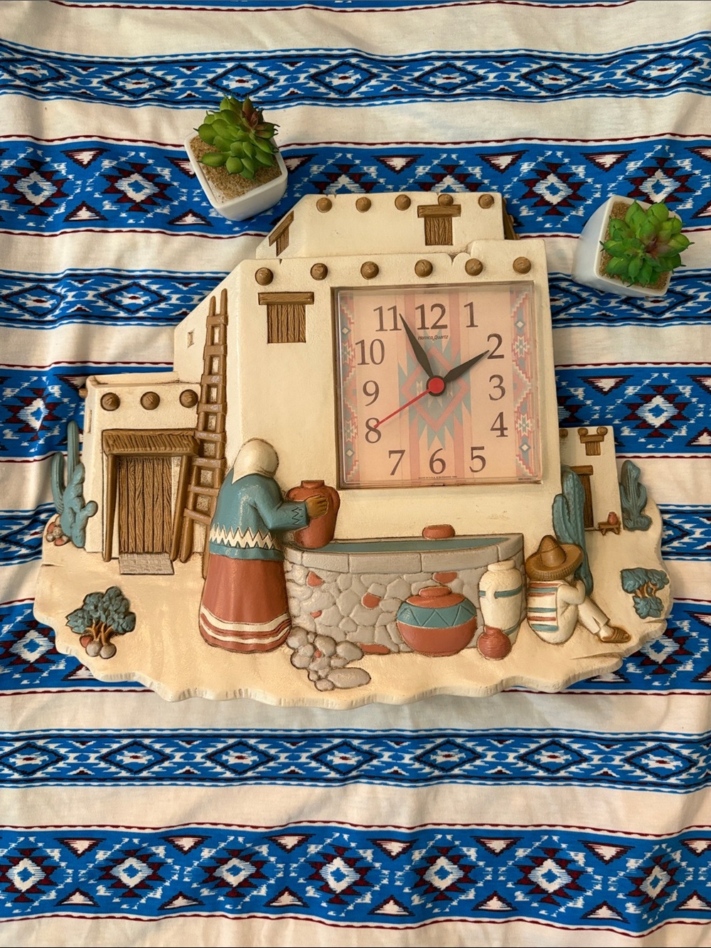 Homco Burwood Products Southwestern 
Santa Fe Taos style Wall Clock MCM  kitschy